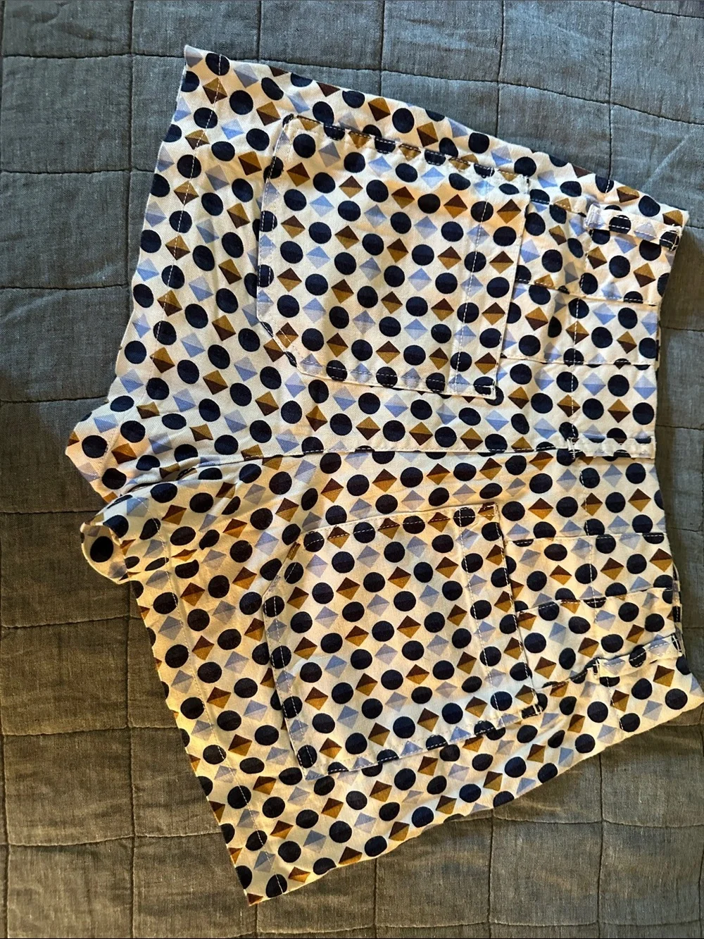 Anthropologie Geometric Dot Print Shorts in Navy, Brown & Cream - Picture 3 of 3